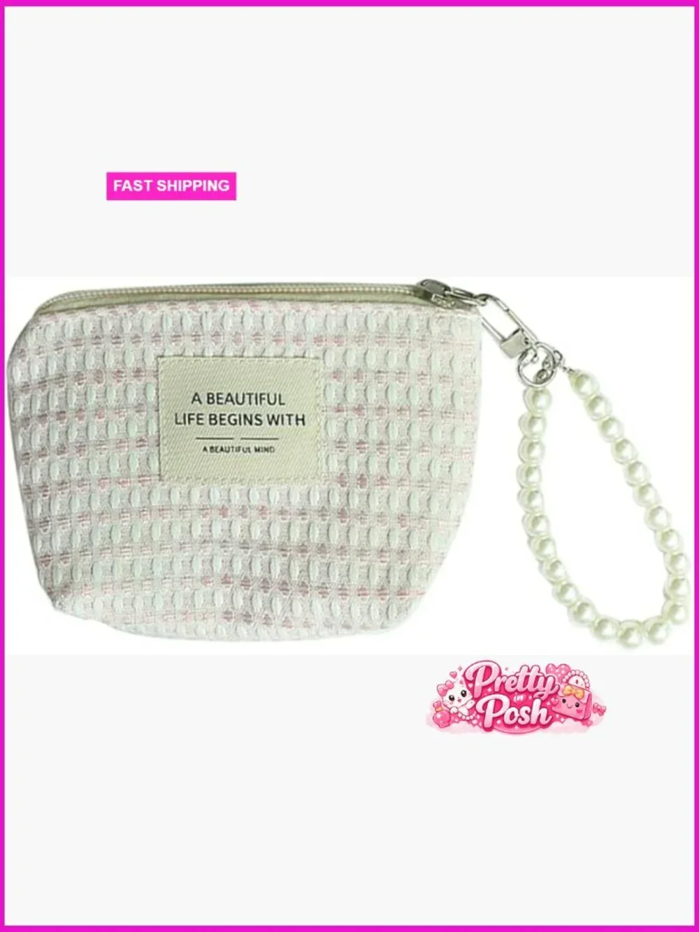 Cotton Plaid Mini Makeup Bag Zipper Pouch Travel Toiletry Organizer